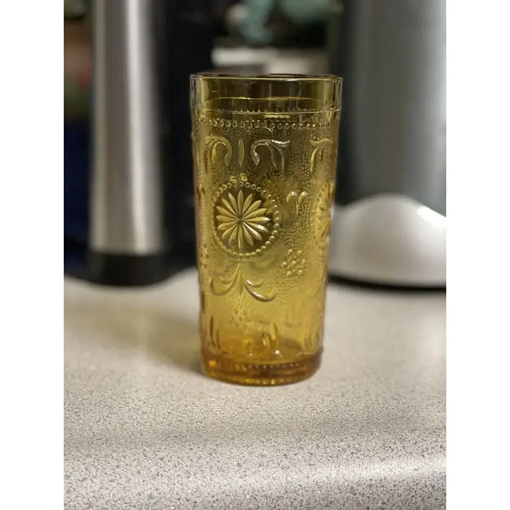 1 Vintage Brockway Glass American Concord Amber Water Glass Goblet Tumbler‎ 8oz